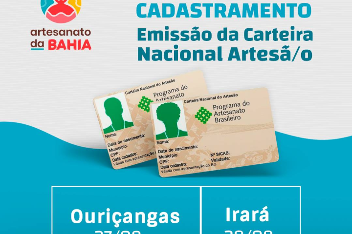 Caravana de Cadastramento realiza emissão de Carteira Nacional do Artesão nos municípios de Ouriçangas e Irará